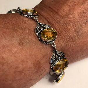 Citrine Stamped 925 Sterling Silver Bracelet